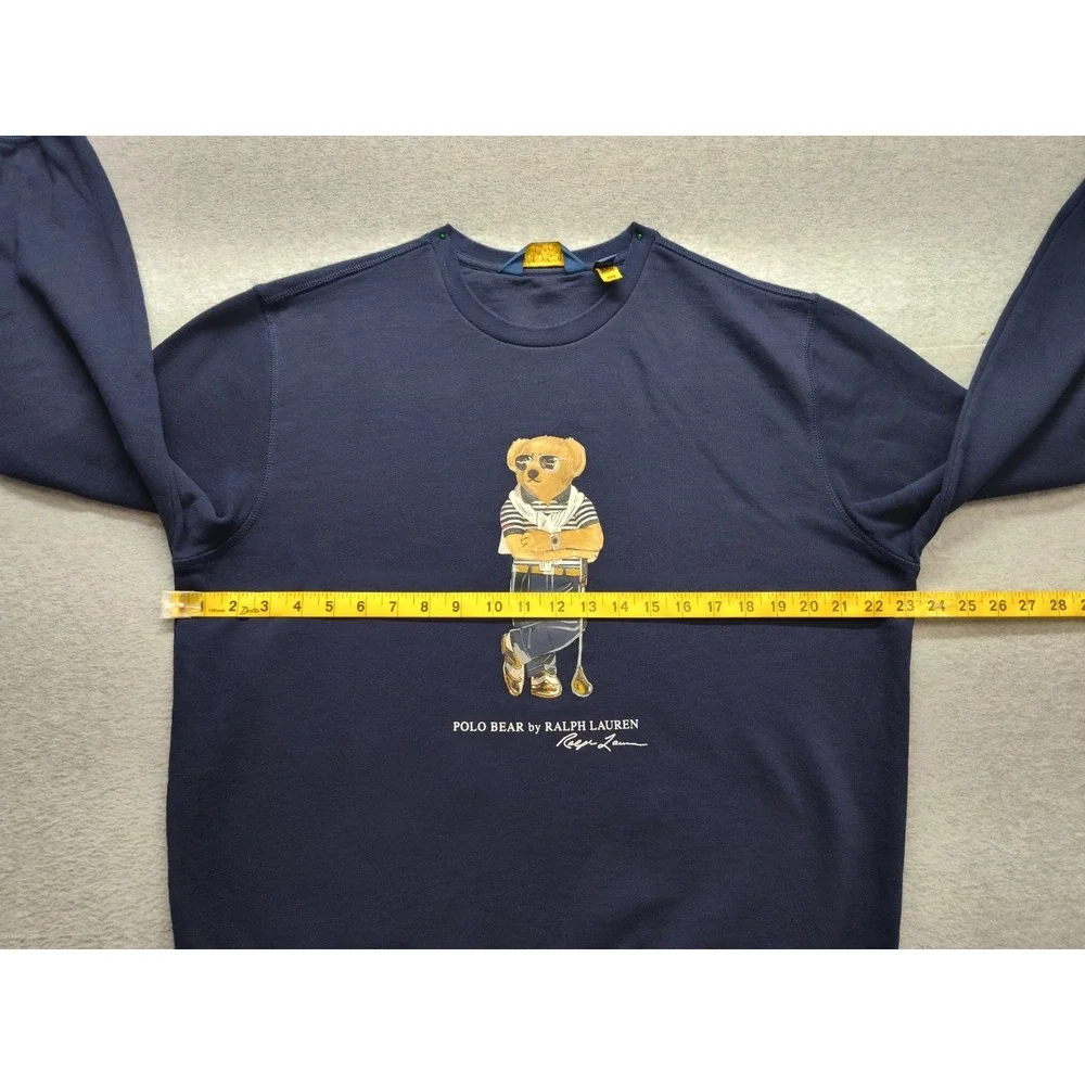 Polo Golf Ralph Lauren Men Sweatshirts L Navy Blue Bear Print Crew Neck Active